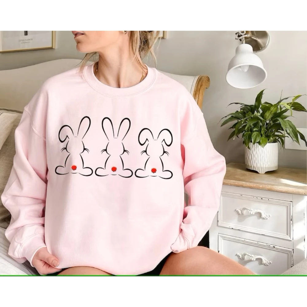 

Easter Bunny Sweatshirt Personalized Rabbit Shirt Coquette Aesthetic Trendy Kawaii Cute Tops Women Y2k Pullovers Easter Girls