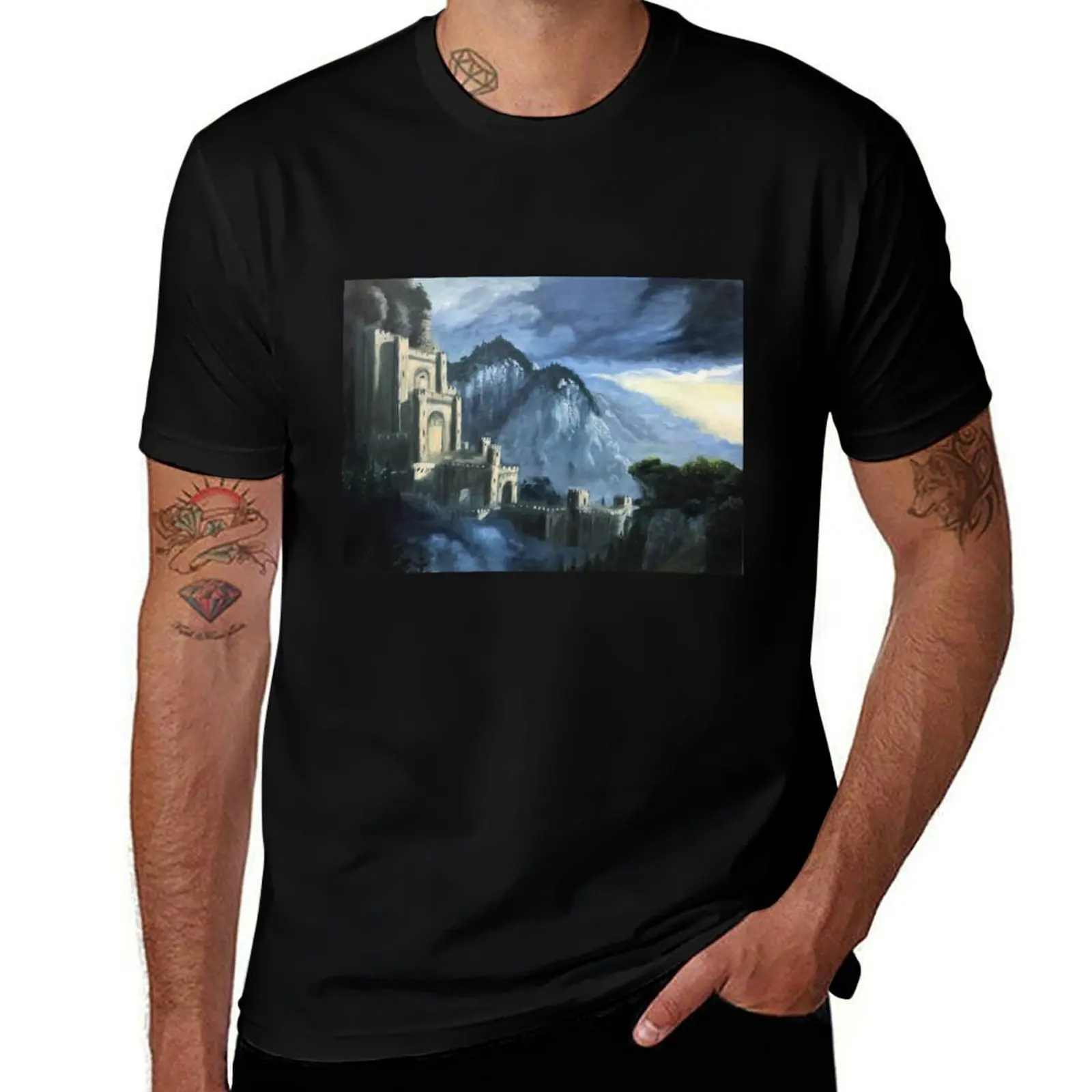 Kaer Morhen Oil Painting T-Shirt Plus Size Loose Short Sleeve Top
