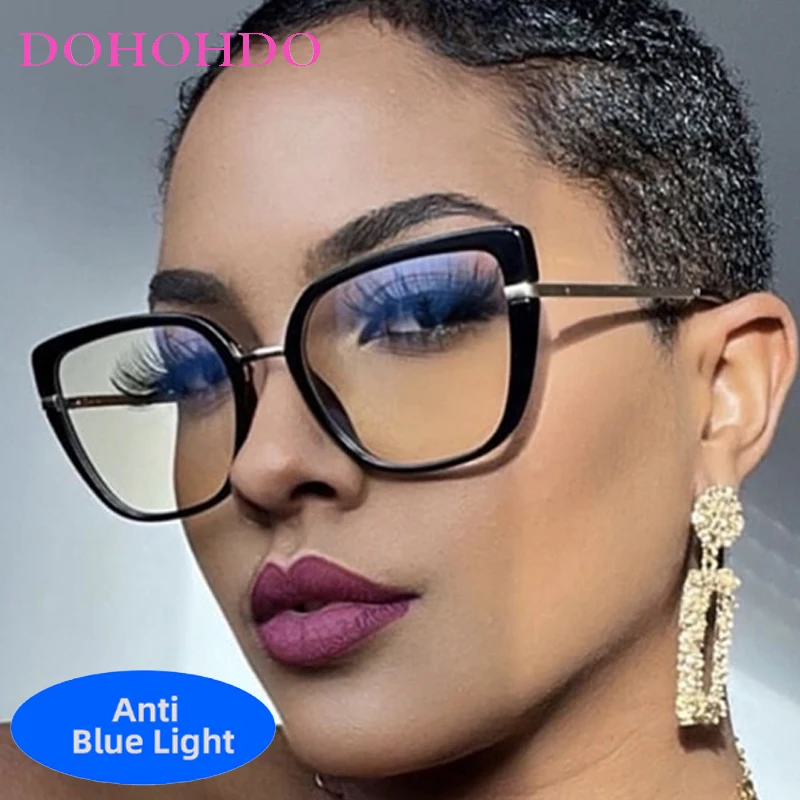 

Trendy Luxury Brand Designer Retro Metal Cat Eye Eyeglasses Men Women Computer TR90 Anti Blue Light Glasses For Reading Lentes
