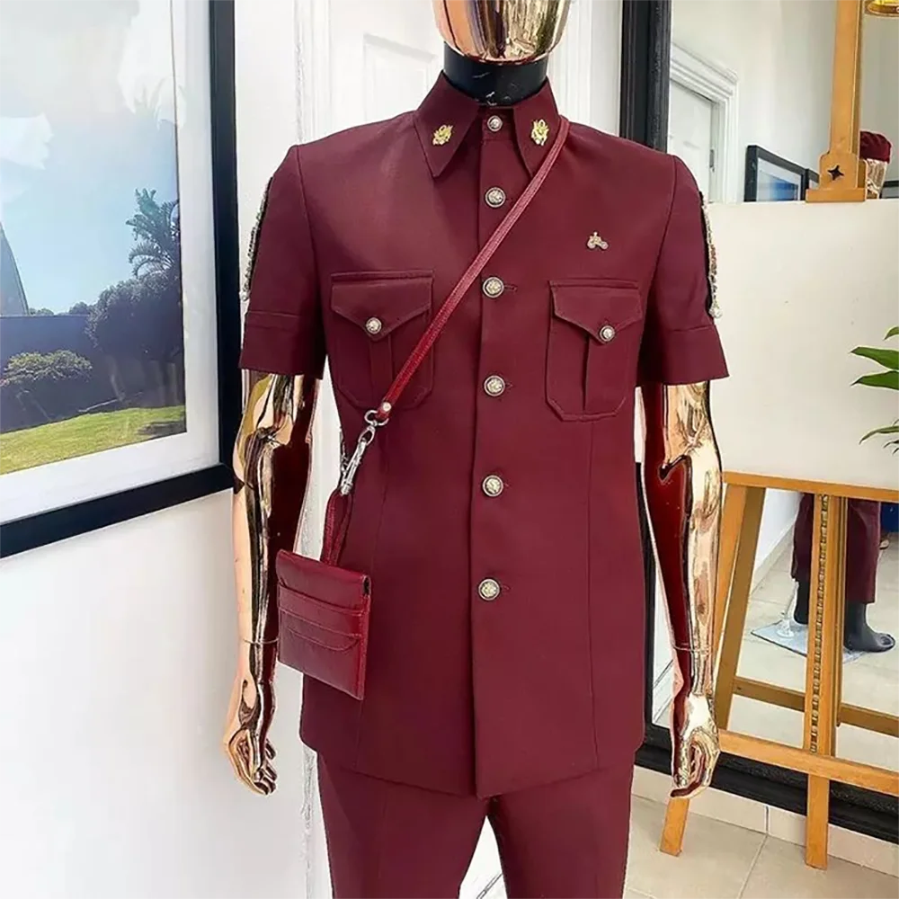 

New Fashion Men Suits Stand Collar Single Breasted Casual Male Clothing Prom Banquet Slim Fit 2 Piece Formal Blazer Pants