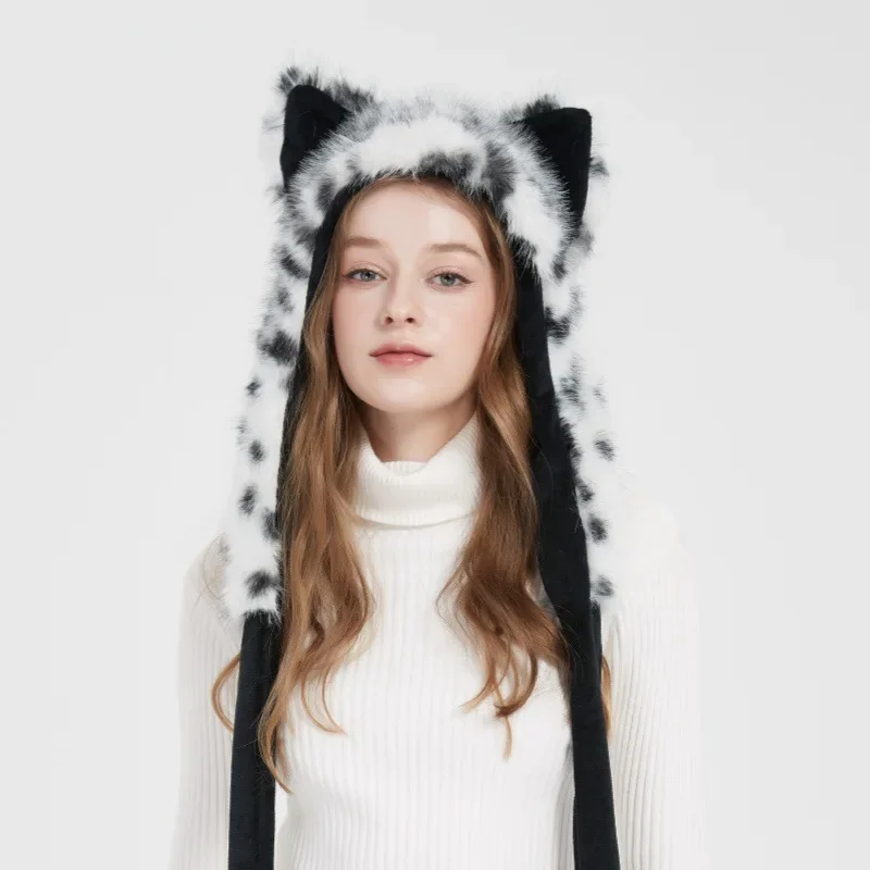 Ear Protection Cat Ear Headband Plush Headband Hat Ladies Fashionable Adult Fur Scarf Women's Winter Knit Female Cap Items Woman