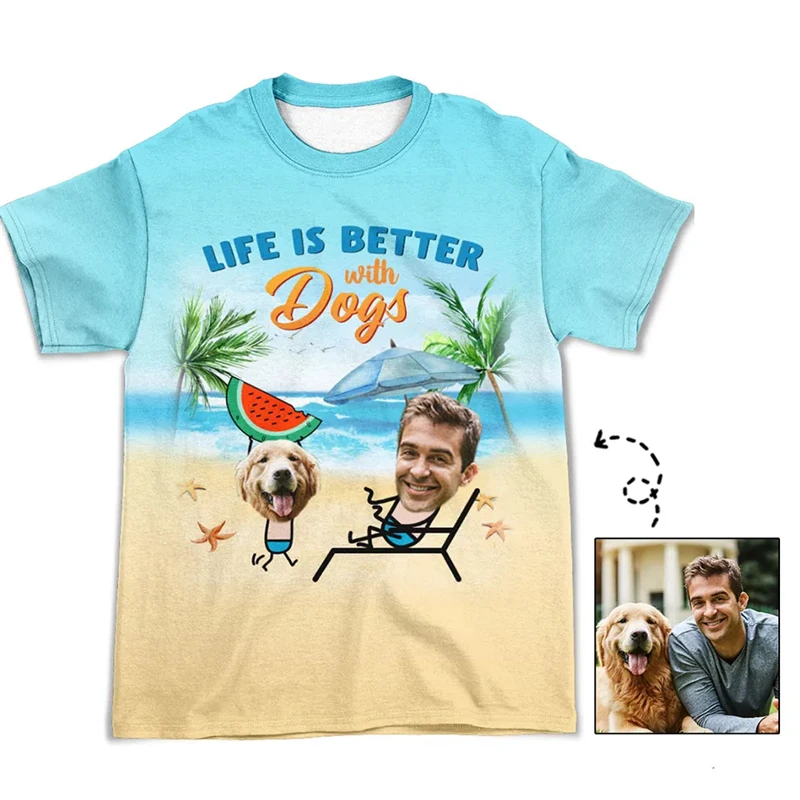 Cute Animal Dog 3D Printing T-shirt For Men Clothing Dog Lovers Pets with Owners Group Photo DIY Graphic O Neck Tees Tops 2024