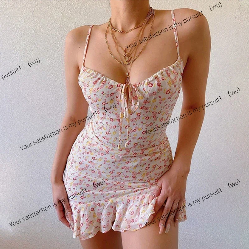 

Женское сексуальное повседневное домашнее маленькое платье-бретелька с цветочным принтом, летняя удобная юбка
