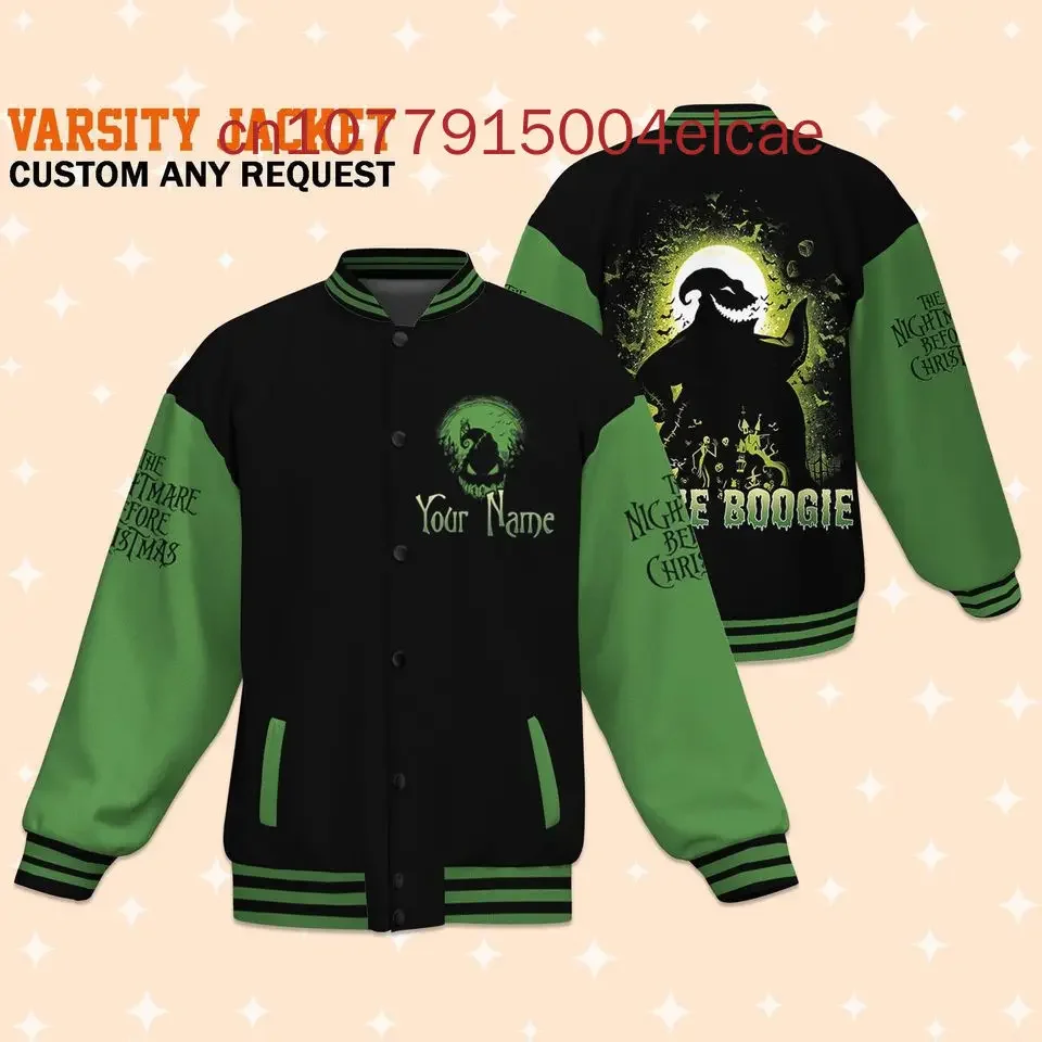 Disney The Nightmare Before Christmas Jack SkeletonMen's and Women's Autumn and Winter Halloween Baseball Jacket