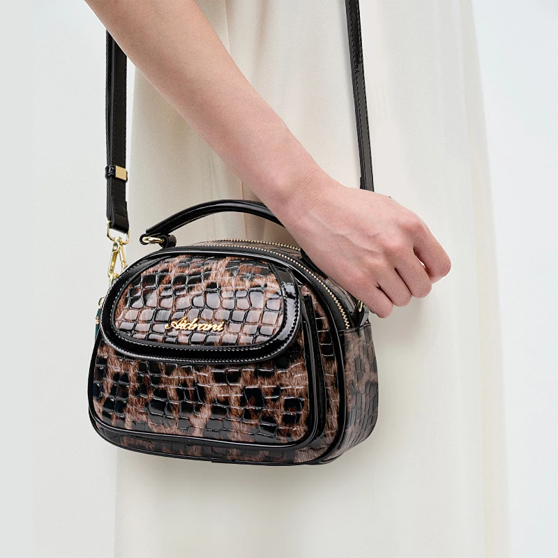 Genuine Leather Leopard Print Women's Bag - New Style Small Round Bag, Large Capacity Crossbody & Shoulder Tote for Moms