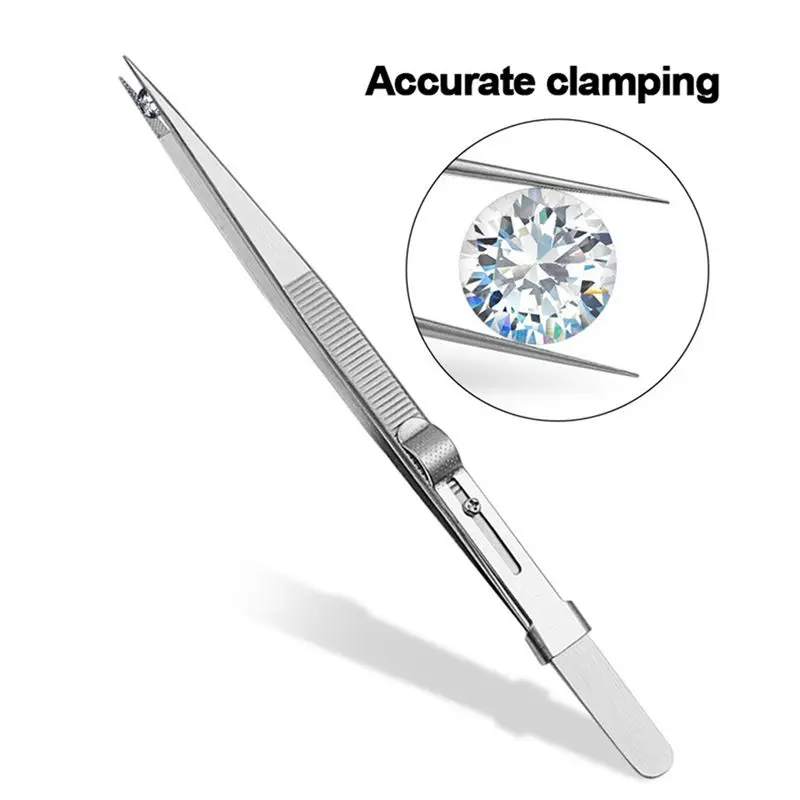 ABMS-6 Pack Diamond Tweezers Jewelers Holder Pick Up Tool Stainless Steel Tweezers Diamond Claw Tweezers Gems Tweezer