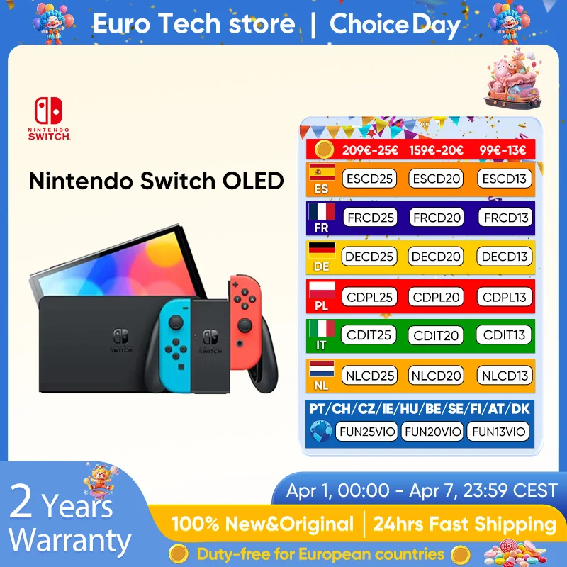 Consola de juegos OLED Nintendo Switch con pantalla OLED blanca o neón (64 GB) de 7 pulgadas, puerto LAN de audio mejorado con cable