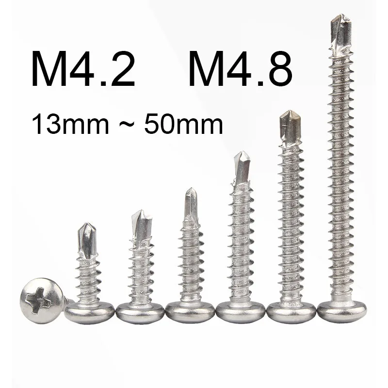 10PCS M4.2 M4.8 410 Stainless Steel Phillips Pan Head Drilling Screws Self Tapping Screw Screws Length 13mm~50mm