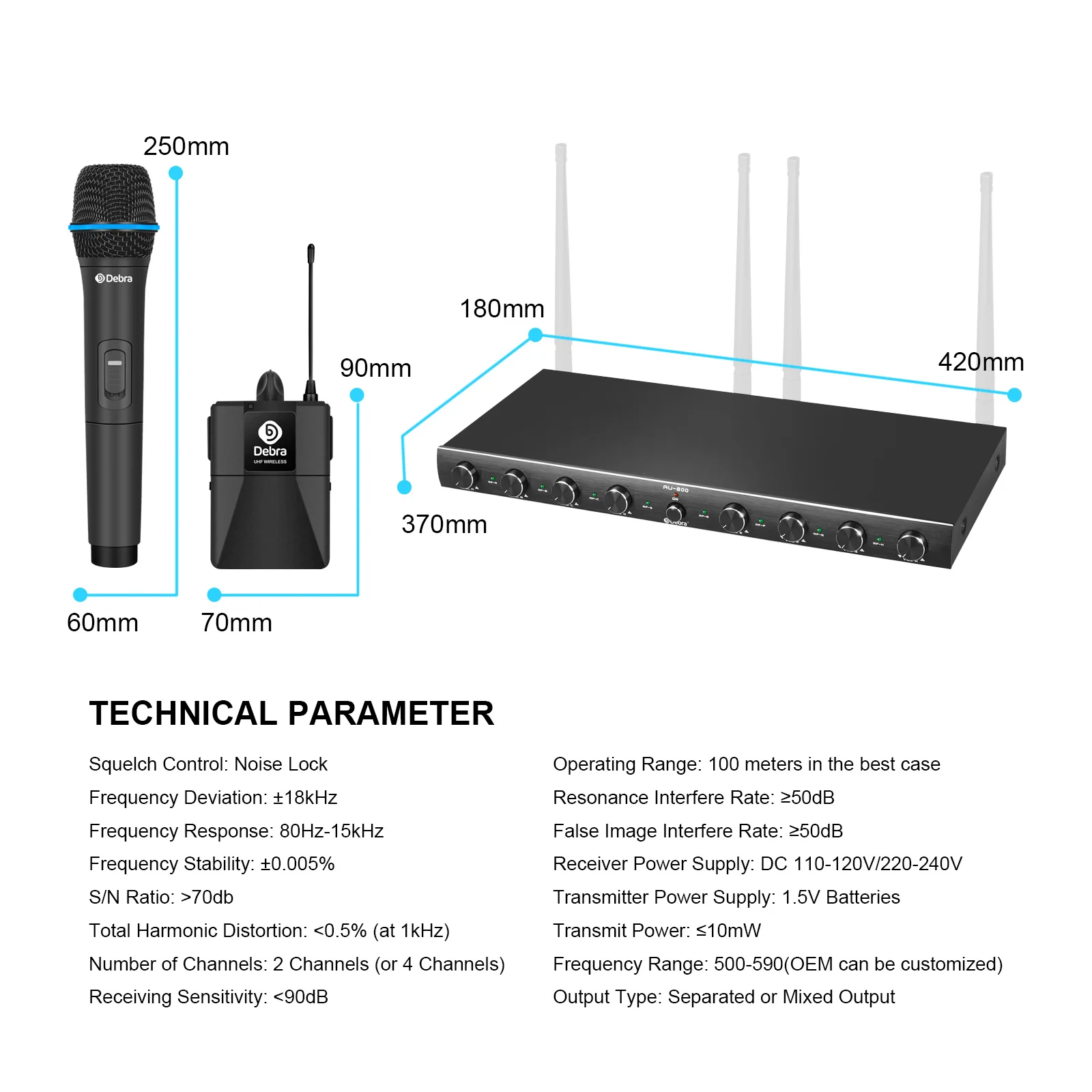 Debra Professional UHF Wireless Microphone System For Stage Performance Karaoke AU800 AU400 AU200 Handheld Or Lavalier & Headset