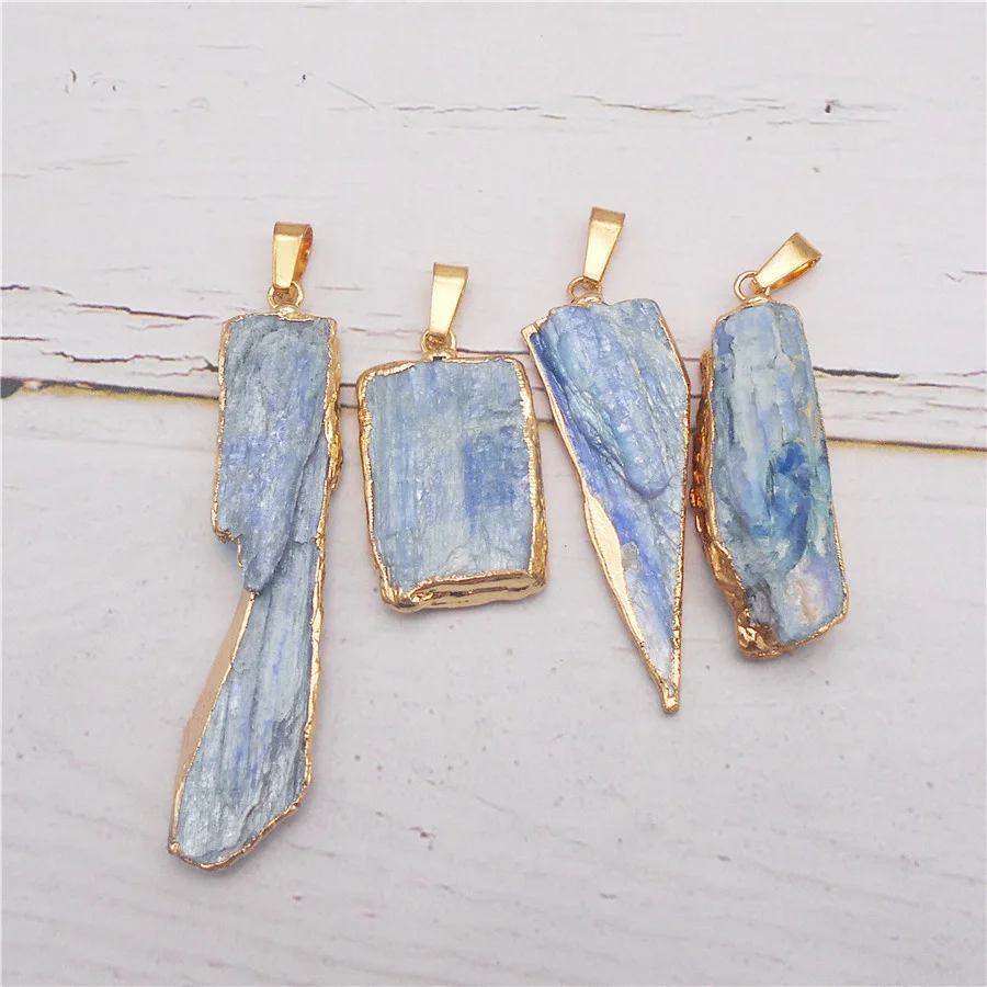 Julie Wang 1PCS Natural Kyanite Stone Charms Random Shape Pendant Women Necklace Bracelet Jewelry Making Accessory