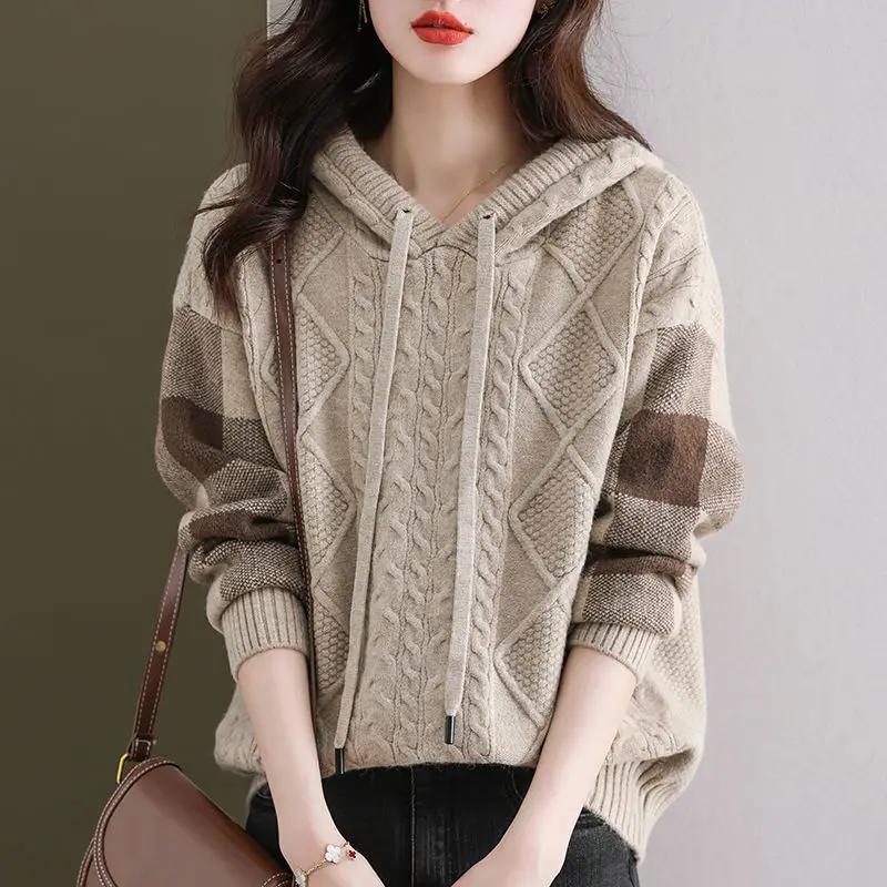 Khaki Woman Tops Baggy Loose Hooded Sweater Sweatshirt for Women Spring and Autumn Hoodies Sport Korean Popular Clothes Basic M