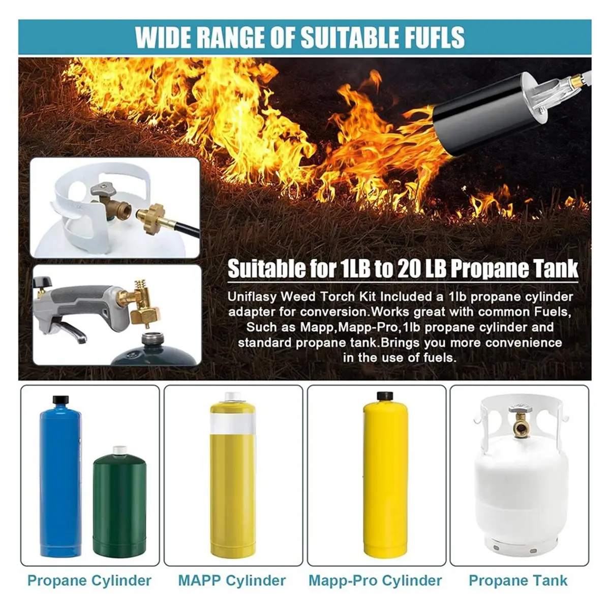 AB09 Propane Torch Weed Burner, Flame Control Blow Torch with Turbo Trigger, Flame Thrower for Garden Weed