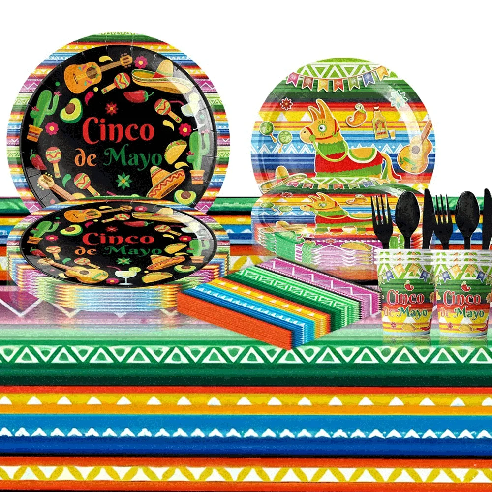 Cinco De Mayo Party Supplies Mexican Fiesta Party Decor Tableware Plate Napkin Banner Cake Topper For Carnival Birthday Party view 2