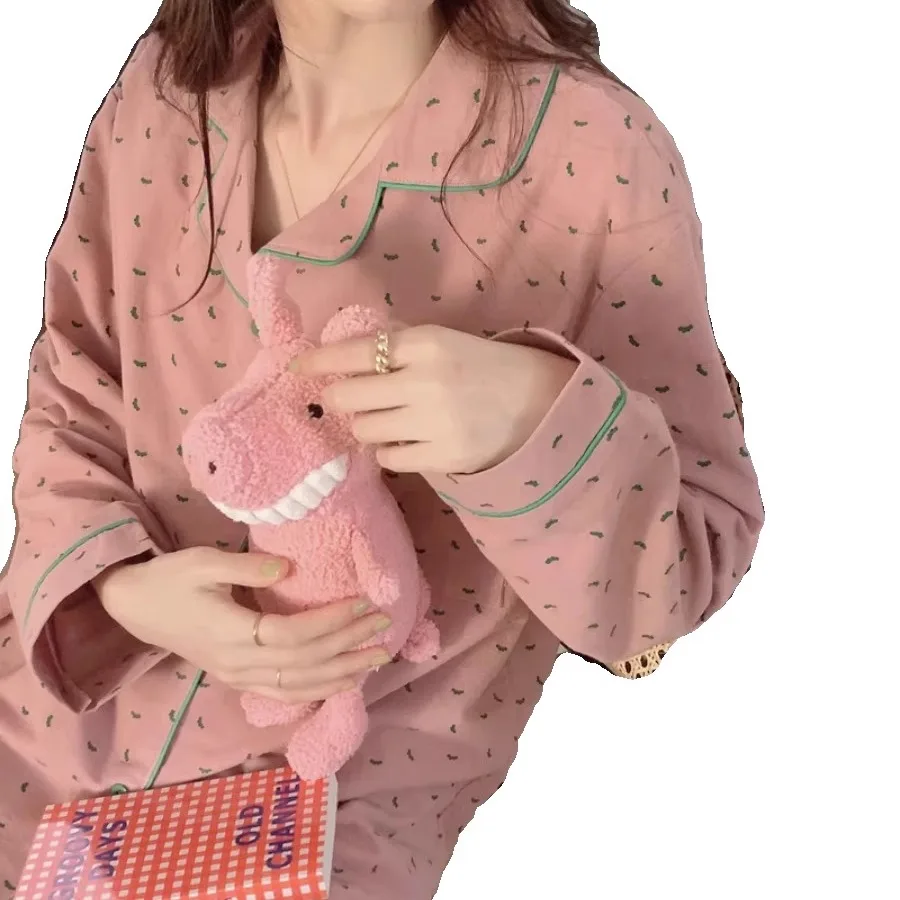 Stberry Pattern Pure Cotton Long Sve Spwear Women's Sweet Sle Floing Home Clothes Set Can Be Worn outside image 2