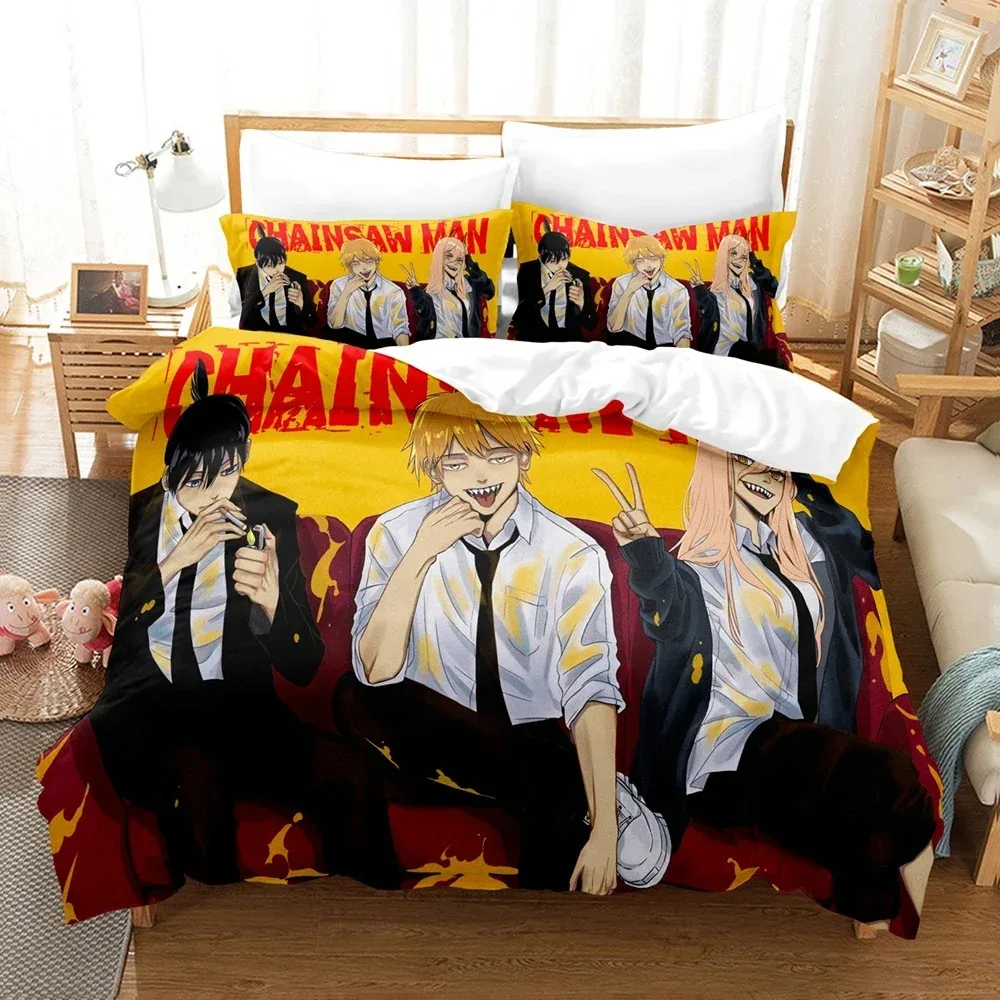 Ensembles de literie College en 3D Anime Chainsaw Man, ensemble de couverture de athlon avec taie d'oreiller, Twin Full Queen King Literie, linge de lit Home MER