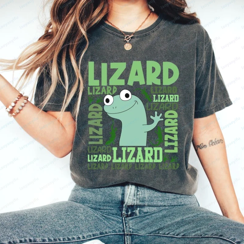 Vintage Hoppers Cartoon Tshirt Funny Green Lizard Unisex Print Tee Cute Style Streetwear Casual Wear Anime Cotton Tops for Women