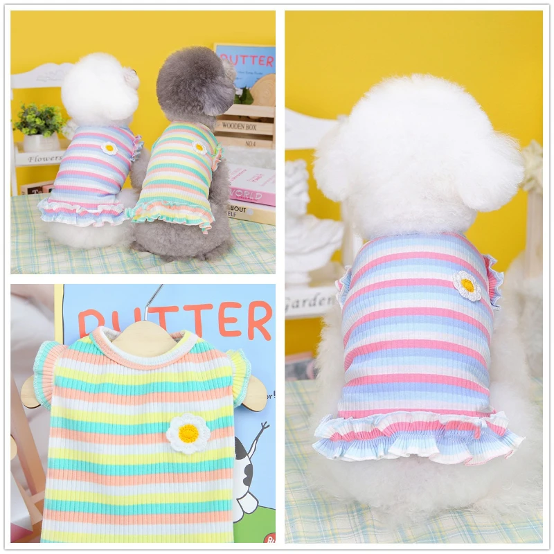 

Teddy Bear Clothes Colorful Stripes Spring/Summer New Comfortable Breathable Tank Top Dog Clothes Chihuahua Pet Supplies