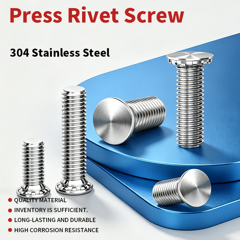 Flush Head Press‑Fit Self‑Clinching Threaded Stud FHS 304 Stainless Steel, PEM Clinch Standoff M3 M4 M5M6M8 Sheet Metal Fastener