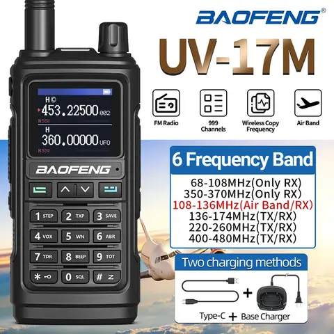 Baofeng UV-17M 워키토키, 무선 복사 주파수, 6 밴드 장거리 에어 밴드, FM/AM 999CH, UP UV-5R 17 프로, 양방향 라디오 Best5