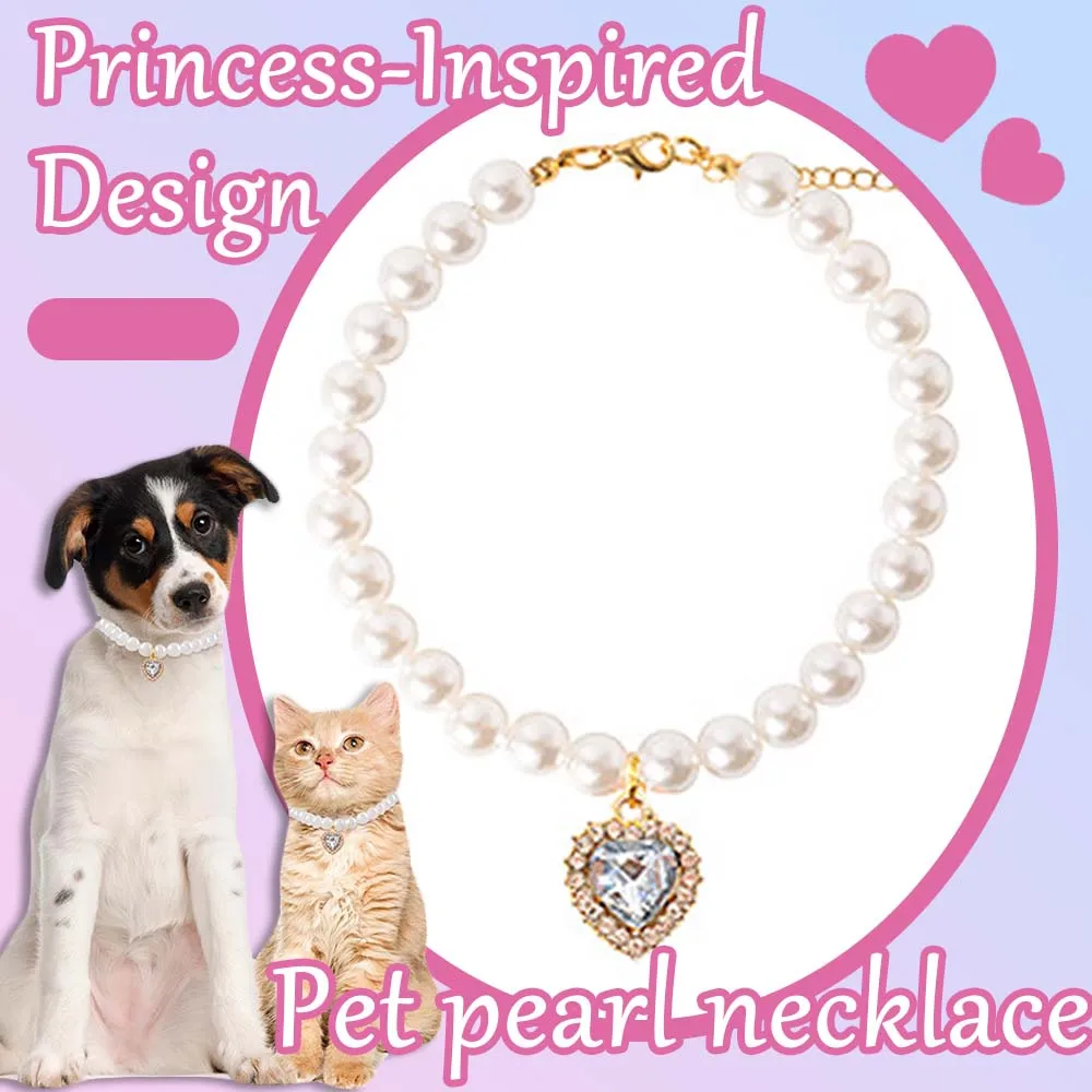 

Pet Pearl Necklace | Colorful Heart Pendant Collar for Cats & Small Dogs | Princess Style Pet Accessories
