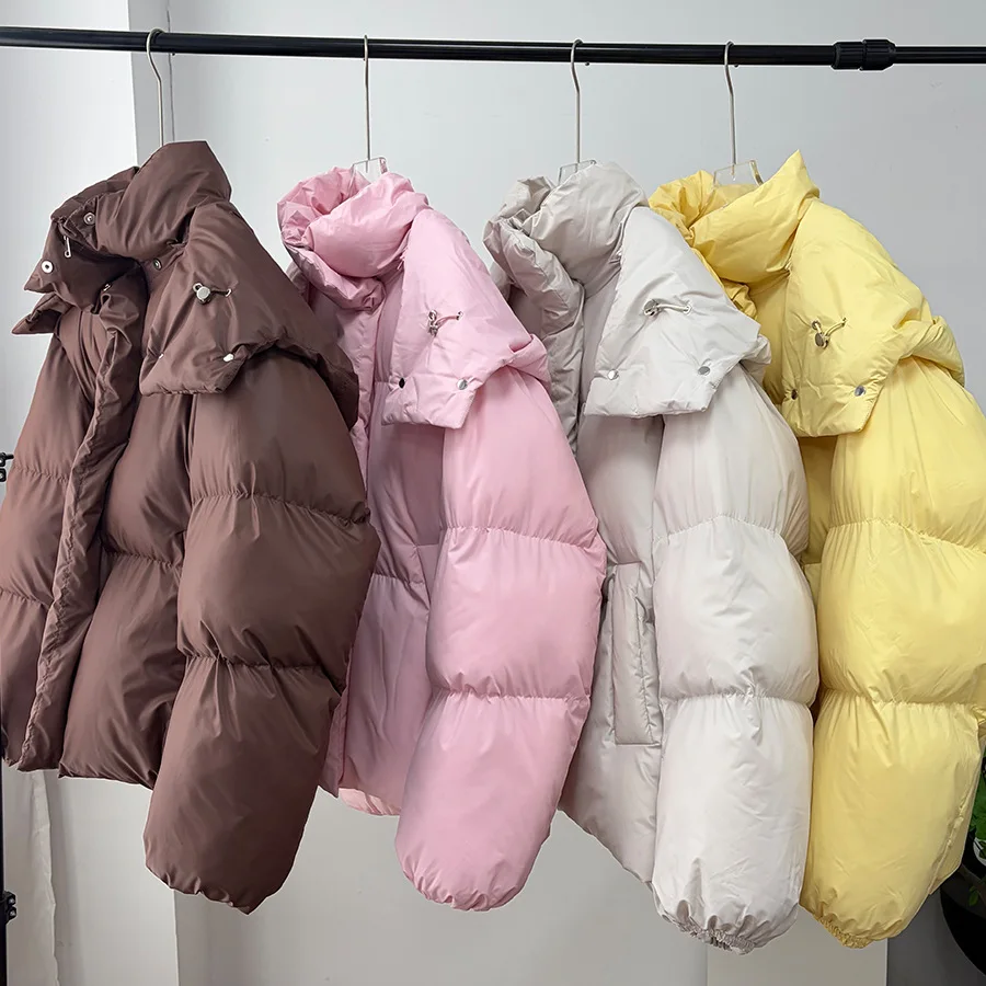 Autumn and Winter Women's Loose Thick Warm Hooded Bread Jacket Chic Solid Outdoor Hiking, Skiing Travel Casual Versatile Jacket