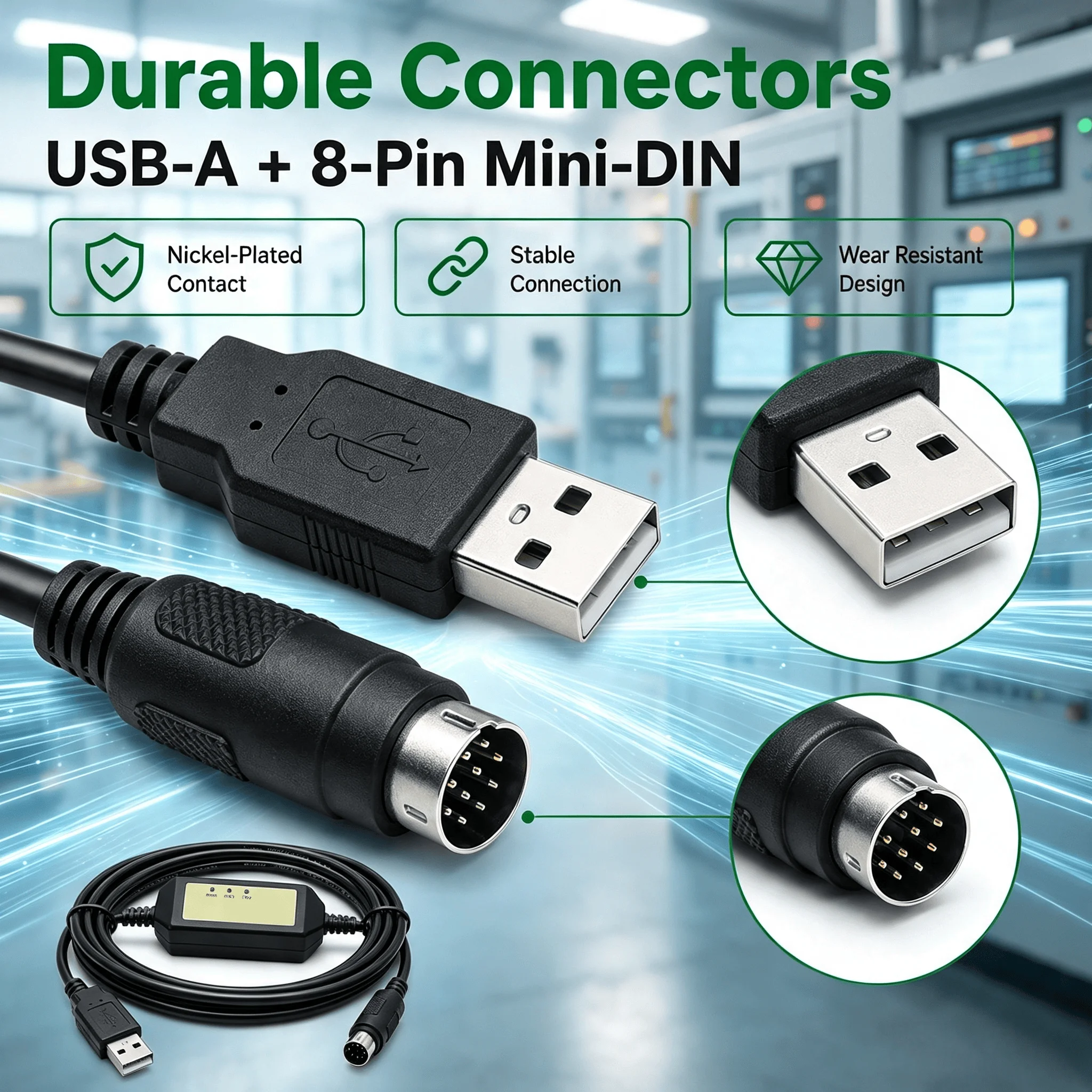 TSXPCX3030 USB PLC Programming Cable for Schneider TSX TWIDO NEZA Series, 8-Pin Mini DIN Data Download Cable, 3M, 5V