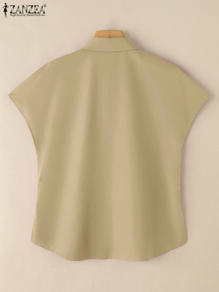 Summer Office Women Shirts ZANZEA 2025 Casual Short Sleeve Button Blouse Fashion Solid Work OL Tops Chic Female Chemise Oversize