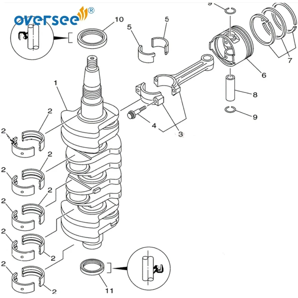 6c5-11411 Krukas Reparatie Kit Voor Yamaha Buitenboordmotor 4 Takt 50hp/60hp F60cetl F50lb 69w-11411-00