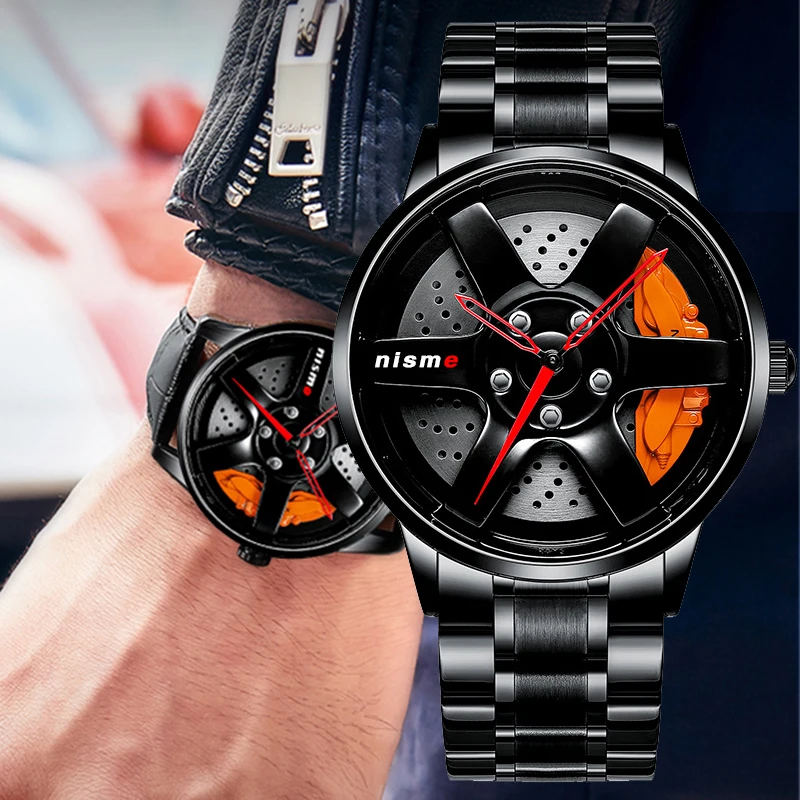 

New Car Wheel Rim Hub Mens Watches Hollow Dial Super Car Rim Hub Watch Stainless Steel Waterproof Wholesale Watch For Car GTR