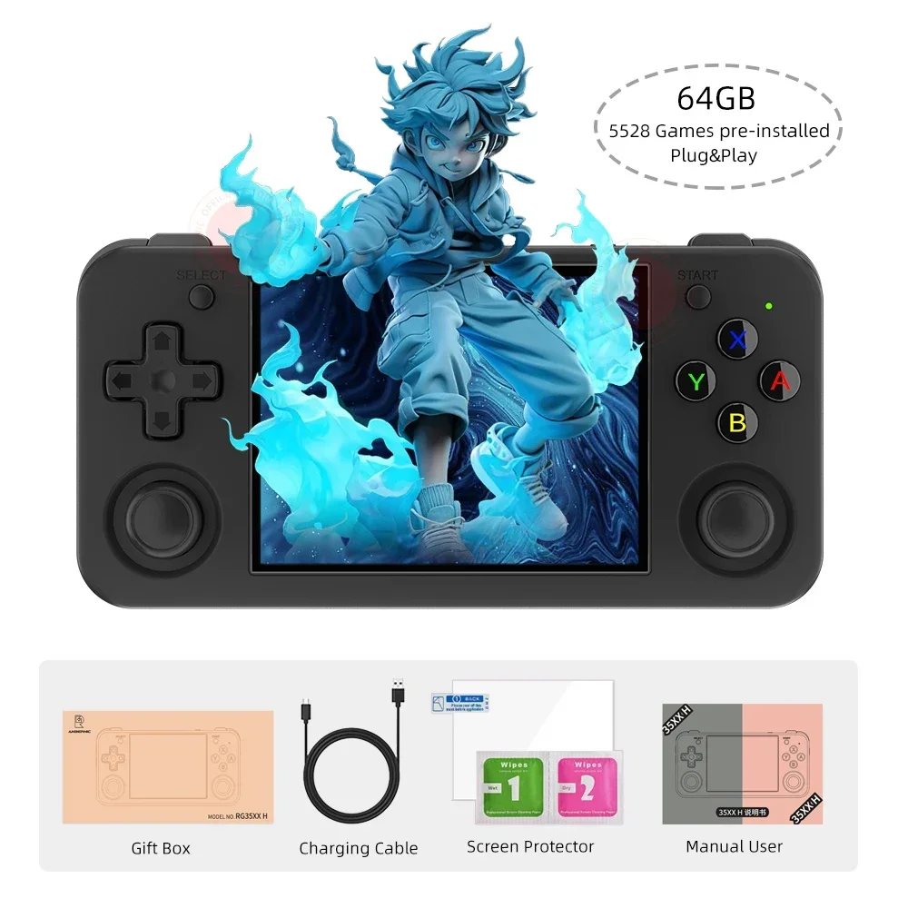 ANBERNIC-consola de juegos portátil RG35XX H, pantalla IPS de 3,5 pulgadas, salida HDMI, sistema Linux, consola simulador de vídeo Retro RG35XXH, juegos PSP