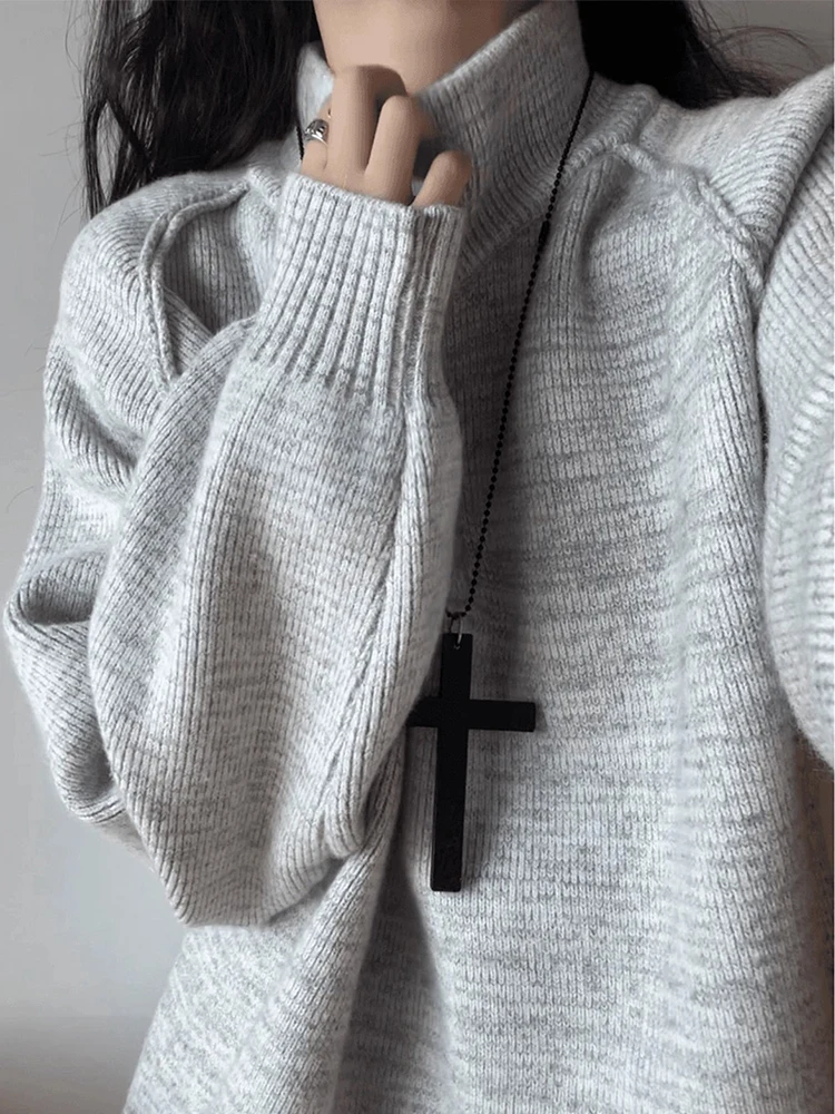 

Мужской вязаный свитер Thiened Heavyweight с воротником-стойкой, повседневная базовая одежда, зимний, брендовый, белый, с цветочным узором, в стиле Lazy...