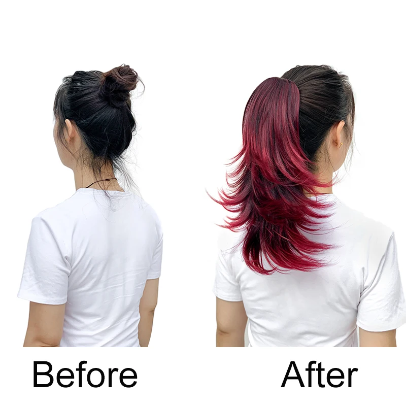 14 Polegada sintético curto encaracolado em camadas rabo de cavalo extensão do cabelo garra clipe no cabelo vermelho loiro preto peruca para mulher