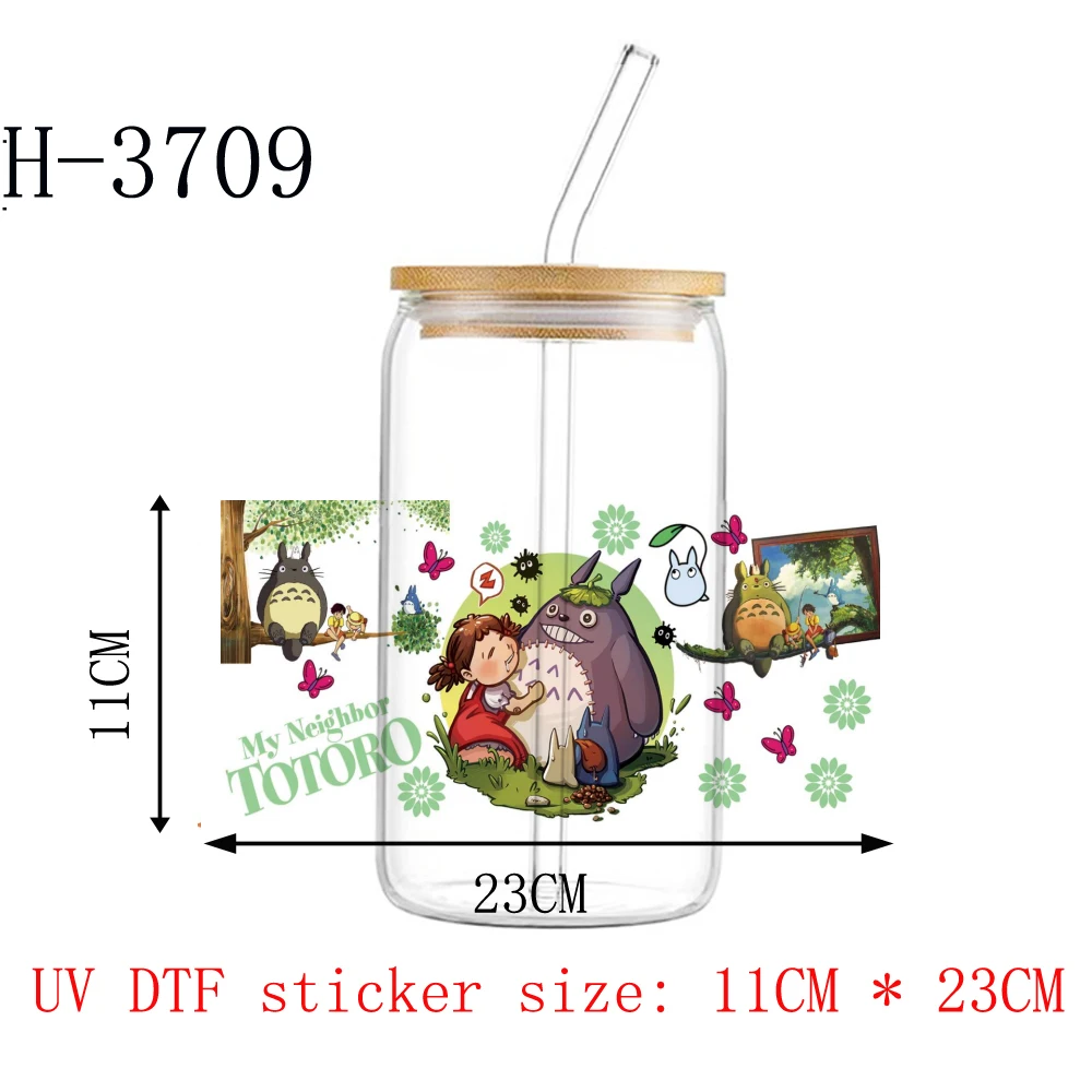 1pcs Japanese cartoon 16OZ UV DTF Cup Wraps Transfer Sticker For Glass Libbey Can Bottle Selfadhesive Washable DIY Custom