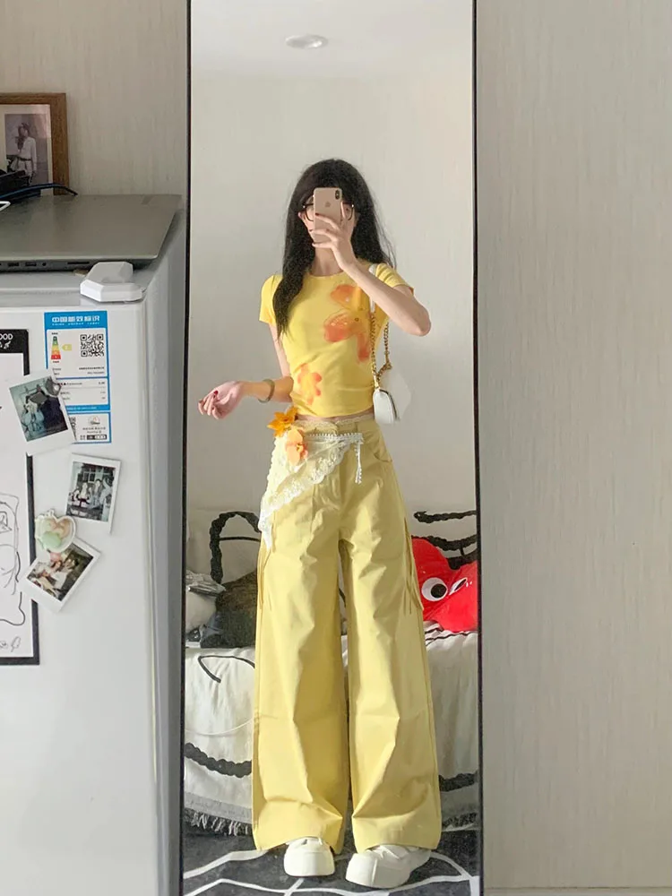 夏用スリムフィット半袖Tシャツ レディース ユニークな宝石の花柄プリントトップ 通勤スタイル コットン 吸汗速乾 ラウンドネック ショート丈