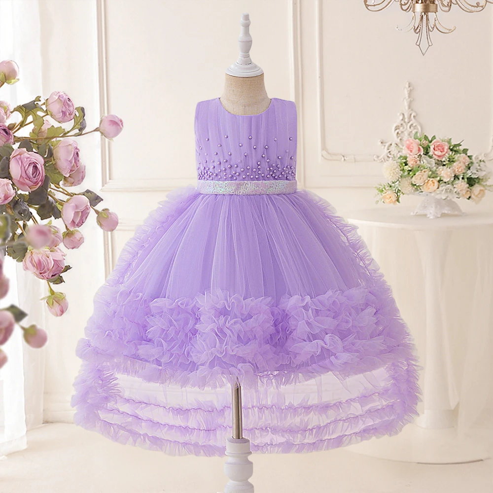 

Elegant Beading Party Girls Dress Summer Trailing Birthday Wedding Princess Dresses for Girl Gala Bridesmaids Evening Prom Gown