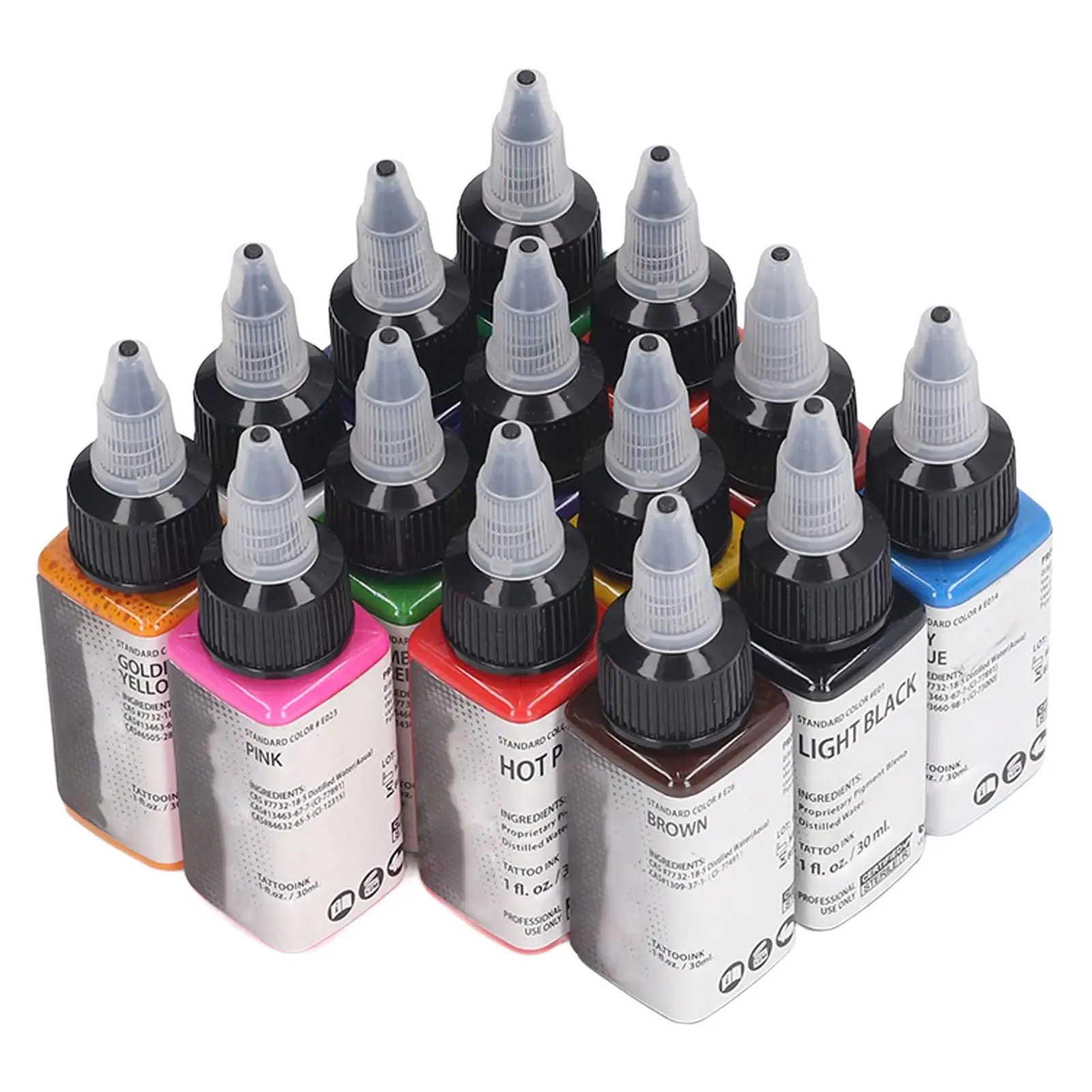 Professional Tattoo Ink Set, brilhante completo para iniciantes Practice Kit, 14 cores, 30ml