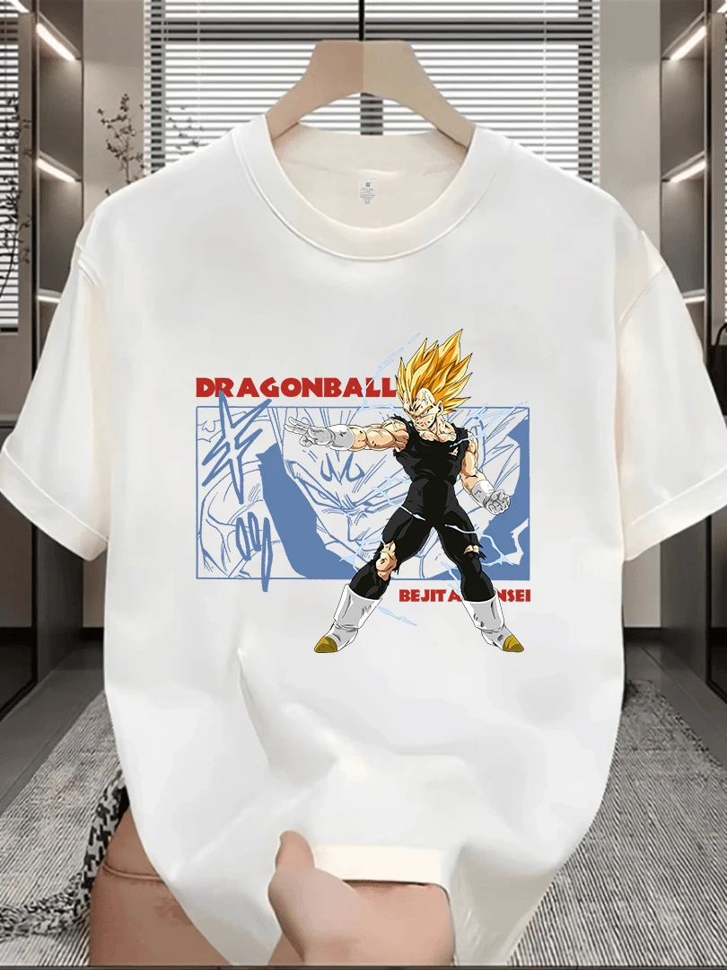 تي شيرت رجالي ونسائي بأكمام قصيرة يتميز بـ Dragon Ball Anime Super Saiyan Vegeta قطن برقبة دائرية نصف كم