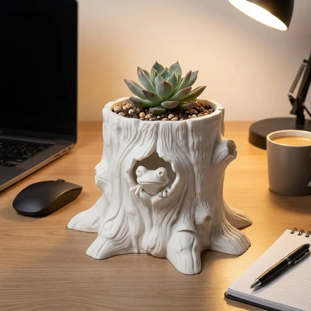 Aesthetic Decor 3D Printed Tree Hole Plant Pot Unique Decorative Stump Potted Plant Irregular Novelty