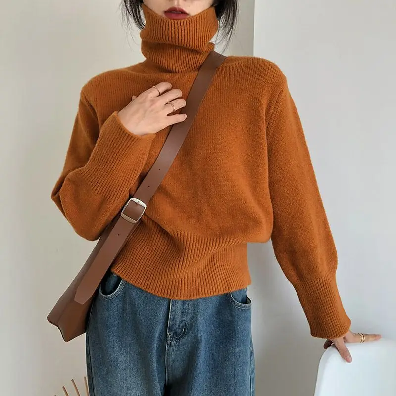 DAYIFUN-Women's Oversized Knitted Turtleneck Pullovers Monochromatic Sweaters Thickened Jumpers Autumn Winter Korean Tops 2024
