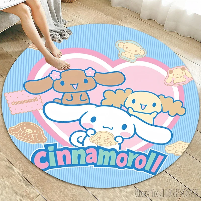 Sanrio Cinnamoroll HD Printed Cartoon Round Carpet 120cm Crawling Game Non-slip Floor Mat for Kids Rug Living Room Decor