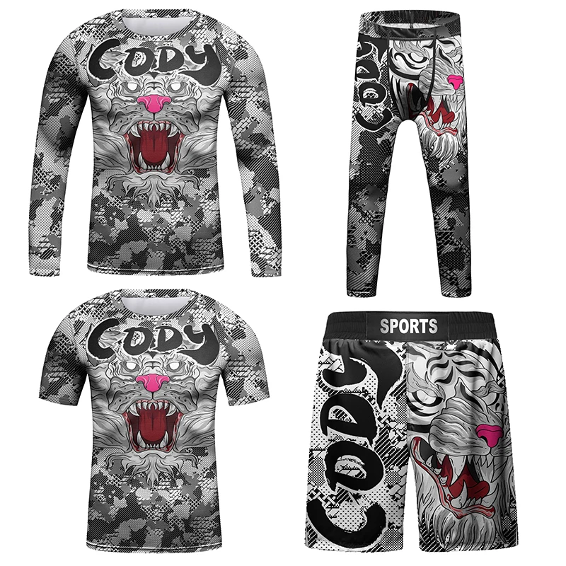 Cody Mma 키즈 래쉬가드 Bjj 티셔츠 및 바지 세트, 격투 반바지, 어린이 킥복싱 무에타이 격투 운동복, 소년 복싱 세트