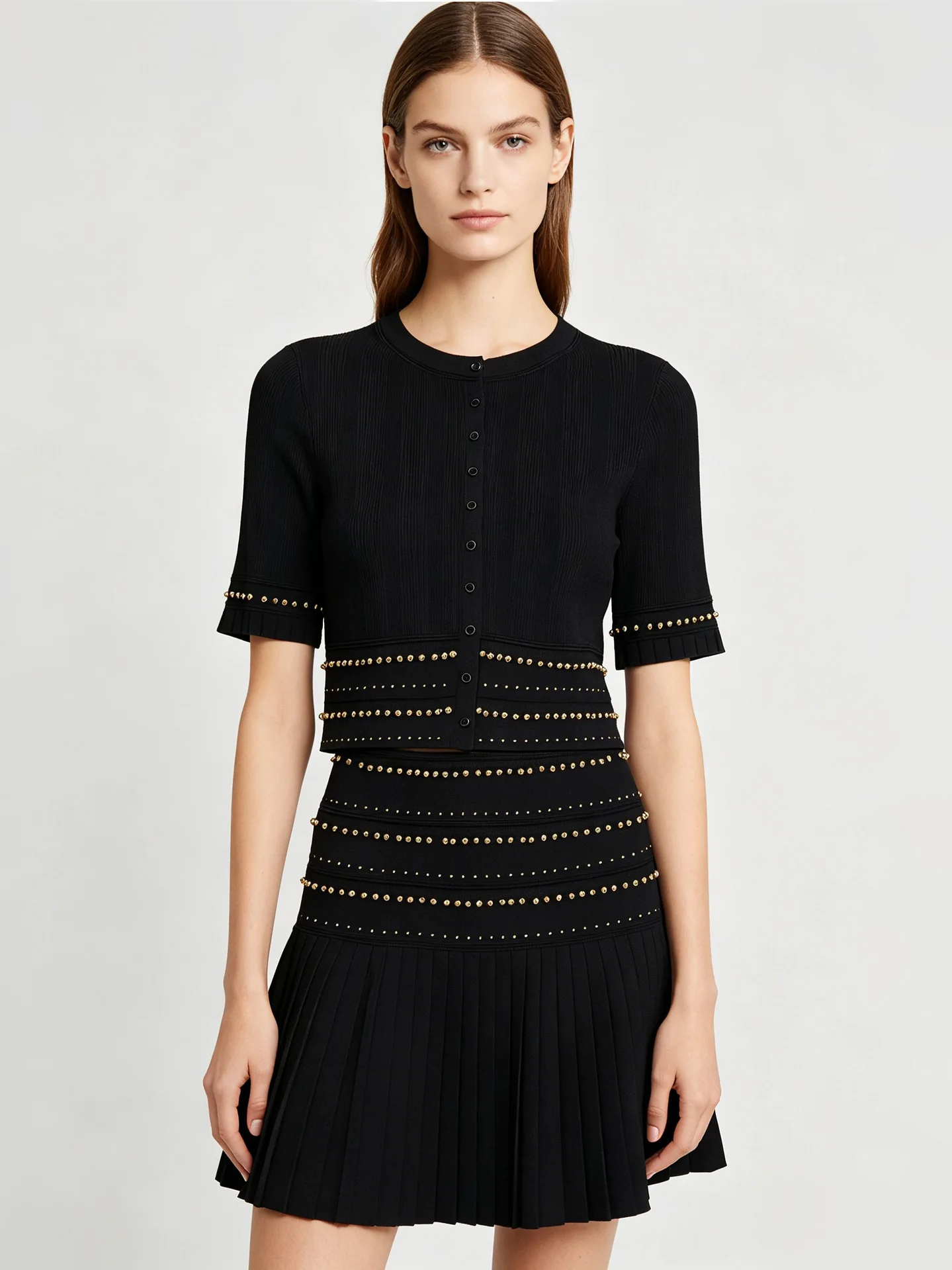 High-End Version European Style Knitted Short Sleeve Open Cardigan Skirt Set Hollow out Embroidery Slim Fit Autumn Fashion Wo...