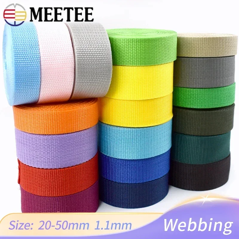 

5M Meetee 20-50mm 1.1mm Thick PP Polypropylene Webbing Tape for Sewing Bag Strap Nylon Ribbon Band Belt Bias Binding Accessories