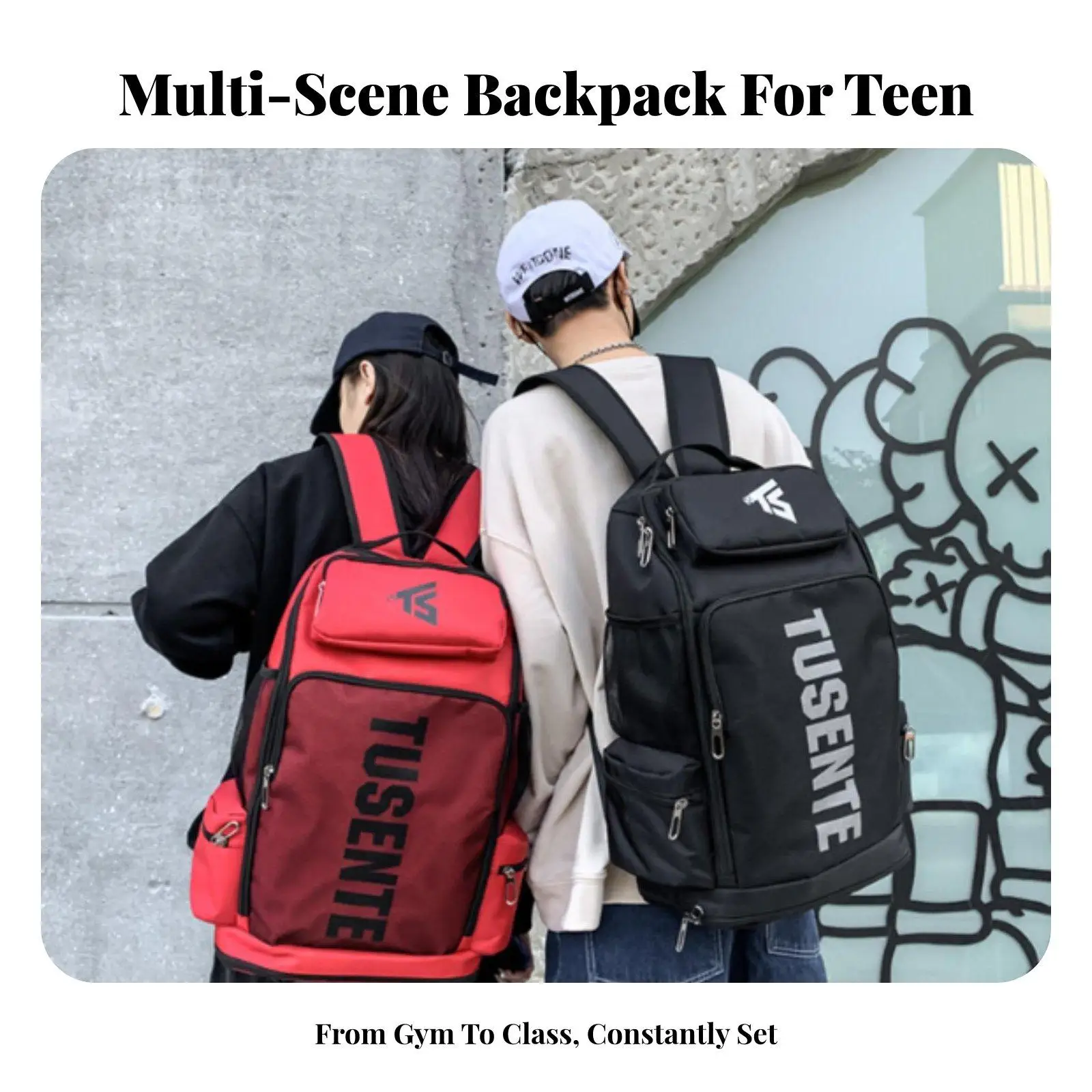 Stylish Letter Print Sports Satchel Backpack for College Students Athletes Large Oxford Fitness Bag with Side Water Bottle