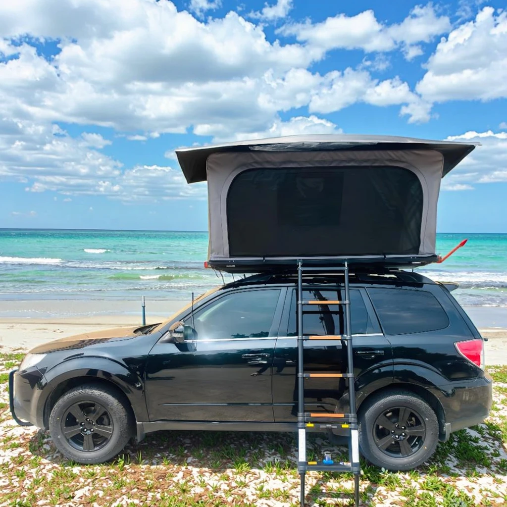 Upgraded Aluminum Hard Shell Roof Top Tent 2 Person Waterproof Four-season Quick Automatic Opening Lightweight with Ladder