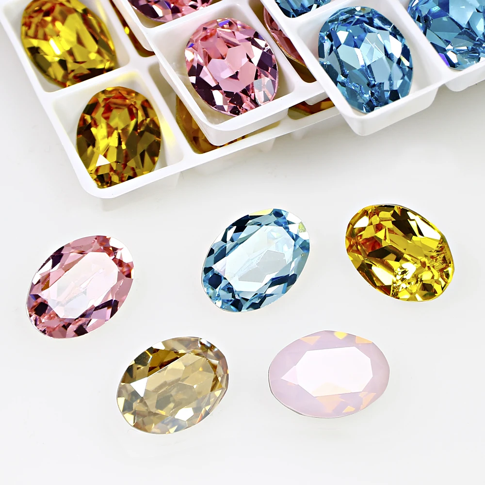 6x4MM  Oval Shape Fancy Stone K9 Crystal Rhinestone High Quality Pointback Stone Glue On Glass Stone For Shoes Bags Nail Art DIY