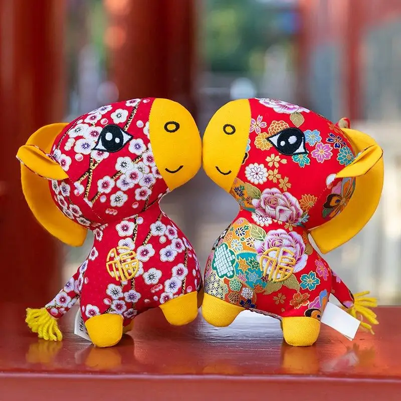 Peluche cavallo zodiacale cinese con stampa floreale; Autentica bambola di peluche dell'anno del cavallo