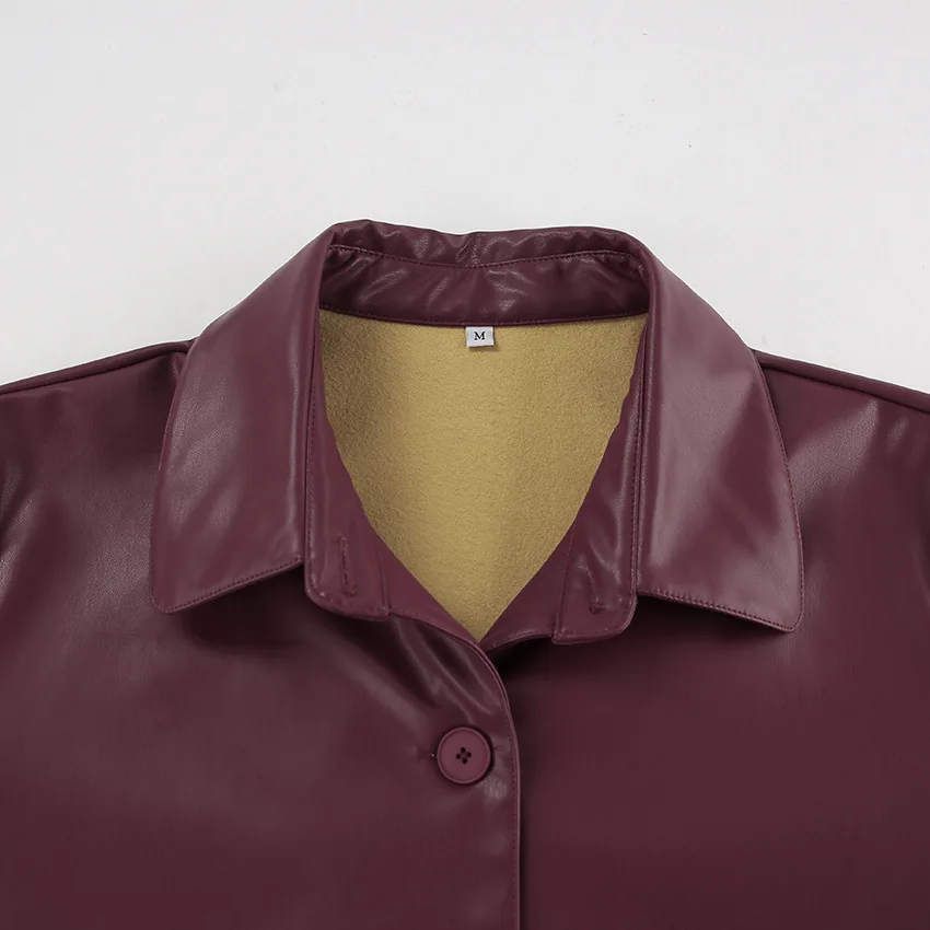 Veste en cuir pour femme, manteau en cuir Piedmont, manches amples, décontracté, classique, bordeaux et polaire, automne et hiver, nouveau