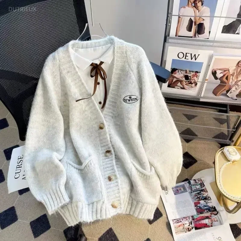 Preppy Style Knitwear Sweater Coat Women Clothing Pull Femme Fashion Korean Sueter Mujer Casual Knit Oversized Cardigan Jackets