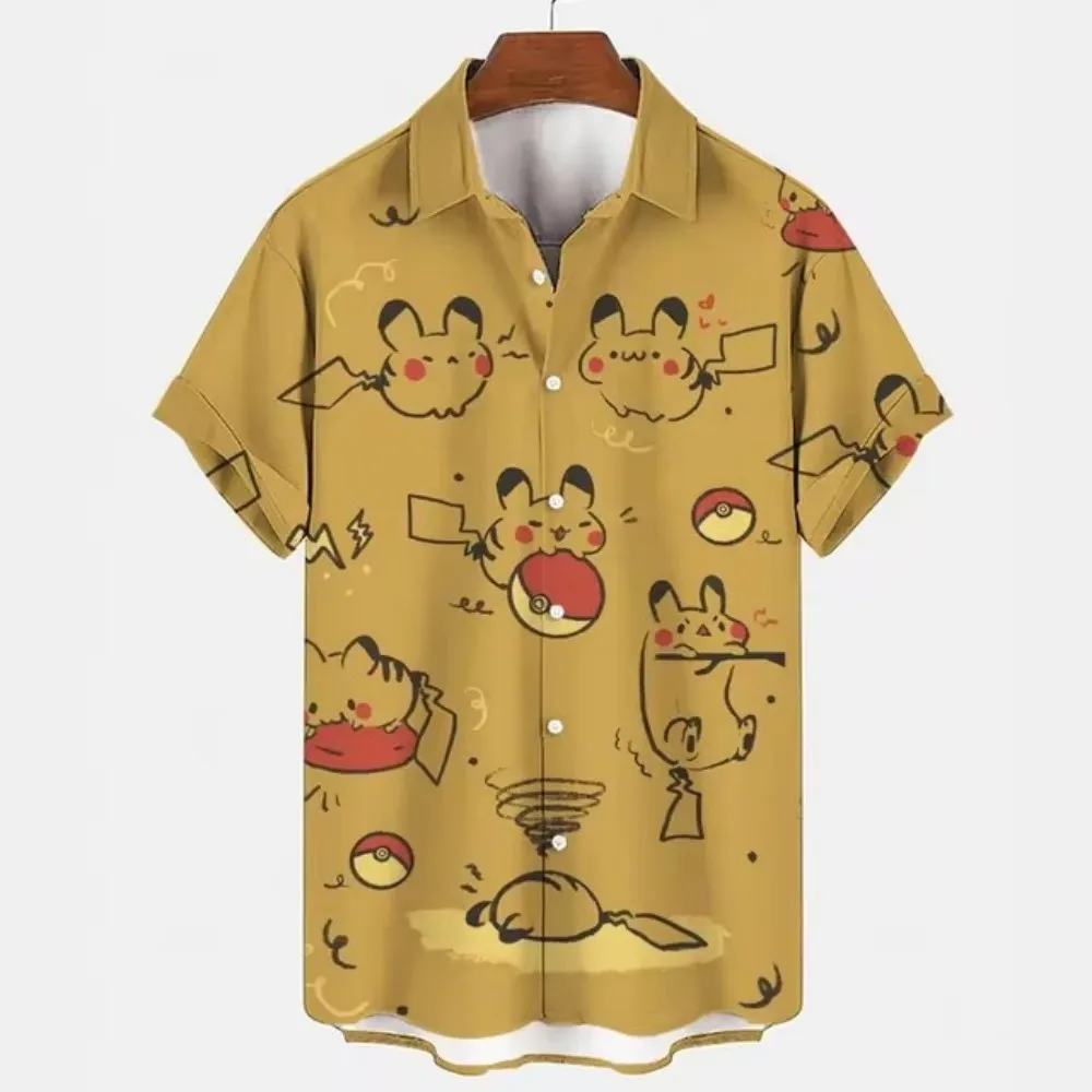 Camisas de flores de Pokémon de Anime para hombres y mujeres, camisas con estampado 3d, ropa de playa elegante